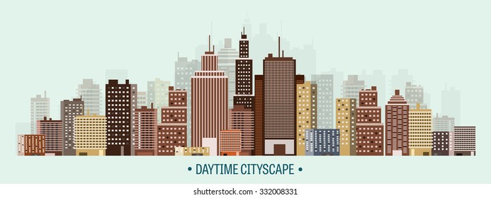 Flat background with skyscrapers. City, town. Urban cityscape. Architecture. Megalopolis.