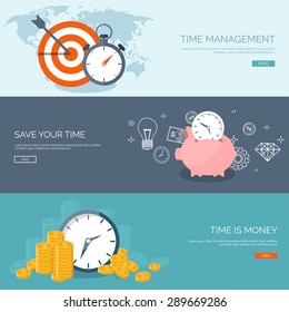 Flat background. Time is money. Time management and planning.