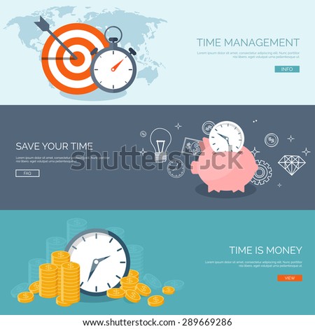 Flat background. Time is money. Time management and planning.