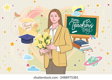 Flat background for world teachers day.