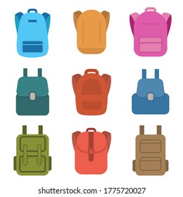 Flat backpack, bag icon, piece of cheese icon, vector illustration isolated on white background