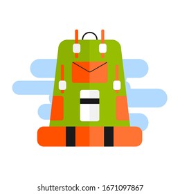 Icono de acampada de mochila plana. Viajes, turismo, icono de camping. Vector.