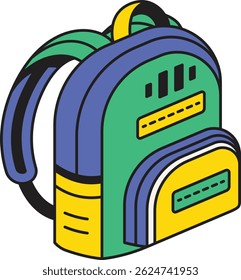 Flat Backpack Icon, School Bag or Travel Pack Illustration