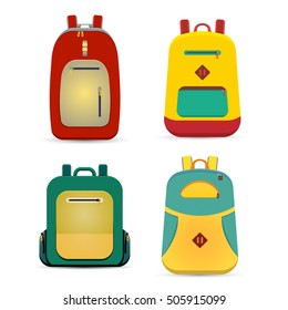 Flat backpack set. Vector illustration