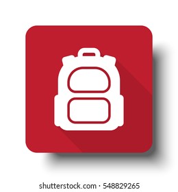 Flat Backpack web icon on red button with drop shadow
