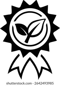 Flat badge design with leaf checkmark symbol and natural product concept