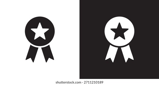 Flat Badge Icon with White Star and Black Ribbon Tail for Achievement and Recognition