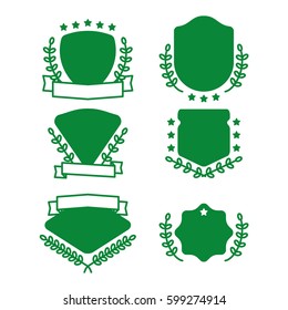 flat badge set with laurel wreath isolated in white background