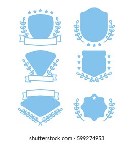 flat badge set with laurel wreath isolated in white background