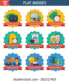 Flat badges set with ribbons. Colorful template for you design, web and mobile applications. 