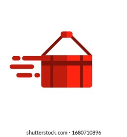 Flat bag food delivery icon. Service for ordering food online. Fast food delivery. Courier services. Vector.