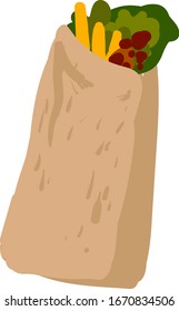 Flat bag of food, illustration, vector on white background.