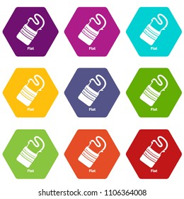 Flat bag icons 9 set coloful isolated on white for web