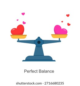Una escala plana y equilibrada con iconos de corazón en ambos lados. Equilibrio