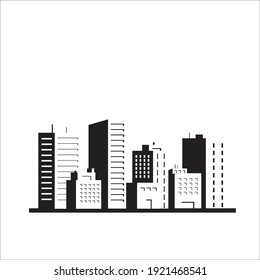 flat balck and white silhouette illustration of city building vector, urban skyscraper graphic background