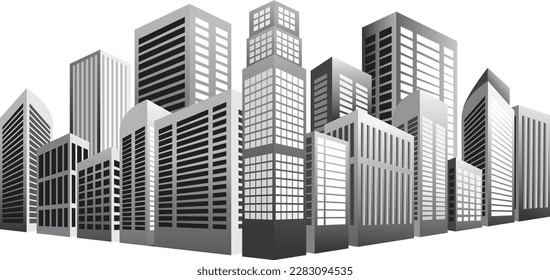 flat balck and white silhouette illustration of city building vector, urban skyscraper graphic background