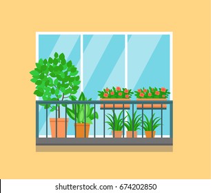 Flat Balcony Decorated With Plants And Flowers