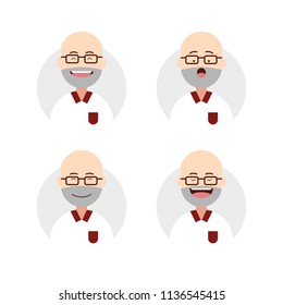 Flat bald old elder man male happy avatar set