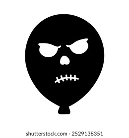 Flat Balloon Icon with Scary Face Expression Halloween Theme, Halloween Horror Balloon Illustration Line Art, Hand Drawn Halloween Balloon, Horror Theme Balloon Icon Scary Smiley Face