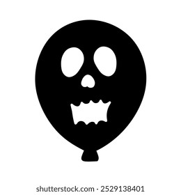 Flat Balloon Icon with Scary Face Expression Halloween Theme, Halloween Horror Balloon Illustration Line Art, Hand Drawn Halloween Balloon