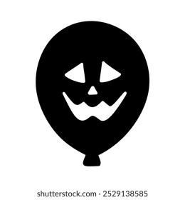 Flat Balloon Icon with Scary Face Expression Halloween Theme, Halloween Horror Balloon Illustration Line Ar