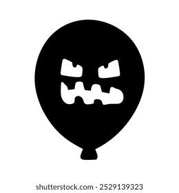 Flat Balloon Icon with Scary Face Expression Halloween Theme, Halloween Theme Scary Face Expression Balloon Flat Icon, Halloween Horror Balloon Illustration, Hand Drawn Halloween Balloon