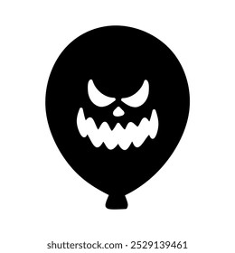 Flat Balloon Icon with Scary Face Expression Halloween Theme, Halloween Horror Balloon Illustration Line Art, Hand Drawn Halloween Balloon, Horror Theme Balloon Icon Scary Face