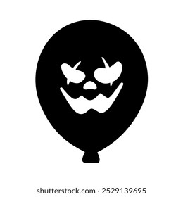 Flat Balloon Icon with Scary Face Expression Halloween Theme, Halloween Horror Balloon Illustration, Hand Drawn Halloween Balloon, Horror Theme Balloon Icon Scary Smiley Face