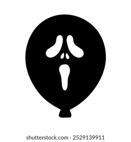 Flat Balloon Icon with Scary Face Expression Halloween Theme, Halloween Horror Balloon Illustration, Hand Drawn Halloween Balloon, Horror Theme Balloon Icon Scary Face