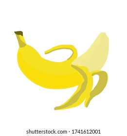 Flat banana icon, peeled banana.  Vector illustration on white background. For cards, posters, decor, t shirt design, logo.