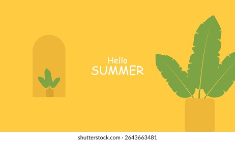 Folha de Banana plana em vaso ilustração para fundo de verão ou design de pôster tropical