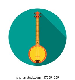 Flat Banjo with Shadow. Vector Illustration. Musical Instrument Flat Stylized with Long Shadow. Design element for your design.