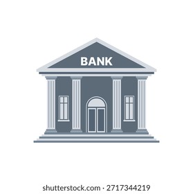 Icono de Vector de edificio de banco plano sobre fondo blanco para banca, finanzas, inversión, gestión de dinero y servicios comerciales