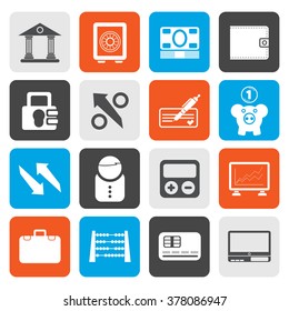 Flat Bank, business and finance icons - vector icon set