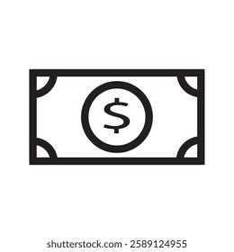 Flat banknote icon with dollar sign illustration, with size 10 EPS