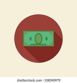 Flat banknote icon longshadow isolated. Vector illustration.