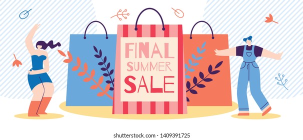 Flat Banner Advertising Final Summer Sale Cartoon. Fashionable Styles, Interesting Promotional Offers and an Attractive Price. Sale with Help Application on Internet. Vector Illustration.
