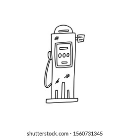 Flat banner automotive modern gas station sketch. Pumping unit for dispensing gasoline and other liquid fuels for cars at gas station. Modern equipment for servicing vehicles. Vector illustration.