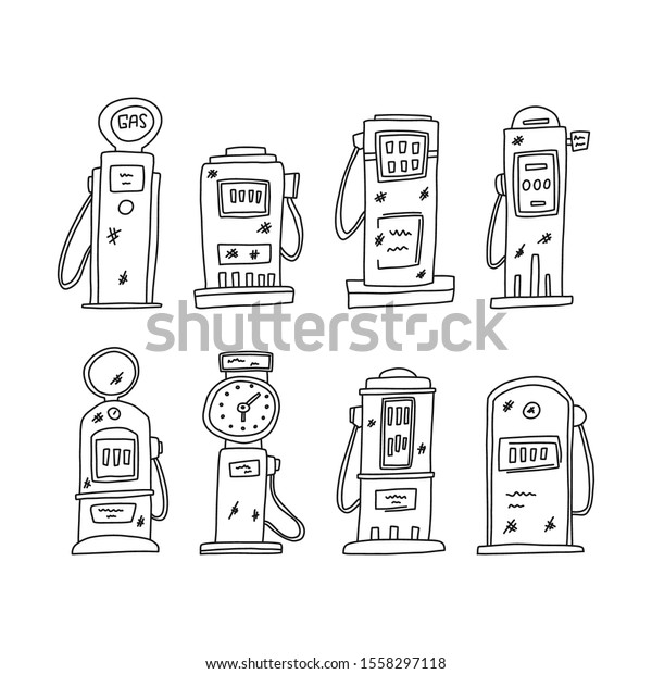 Flat banner automotive modern gas station
sketch. Pumping unit for dispensing gasoline and other liquid fuels
for cars at gas station. Modern equipment for servicing vehicles.
Vector illustration.