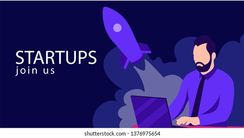 Flat banner of bussiness plan in doodle style. Idea, anaytics, realization, start up, result. Eps10