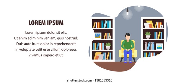 Flat Banner Coworking Library Vector Illustration. Space Divided into Several Zones. Coworking Characterizes Flexible Organization Working Space and Desire to Form an Internal Culture.