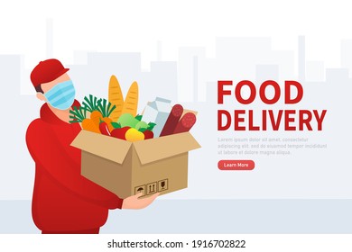 Flat banner with delivery service. Delivery service. Food delivery service. Vector illustration.