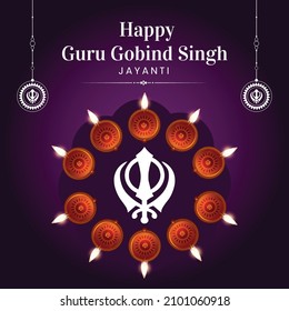 Flat banner design of happy guru gobind singh jayanti template.