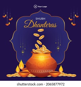 Flat Banner Design Of Indian Festival Shubh Dhanteras.