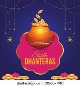 Flat banner design of Indian festival shubh Dhanteras.