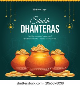 Flat banner design of Indian festival shubh Dhanteras.