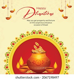 Flat banner design of Indian festival happy Dhanteras.