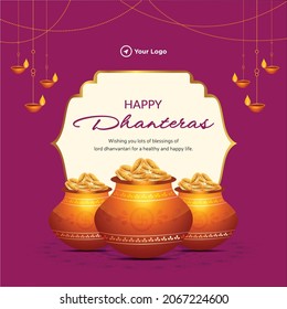 Flat banner design of Indian festival happy Dhanteras template.