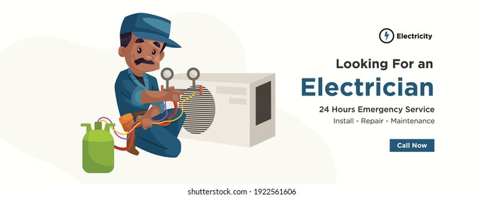 Flat banner design of looking for an electrician. Vector graphic illustration. 