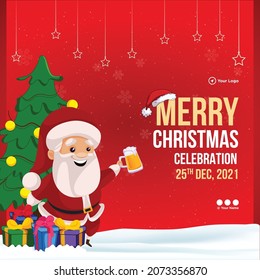 Flat banner design of Merry Christmas celebration template.